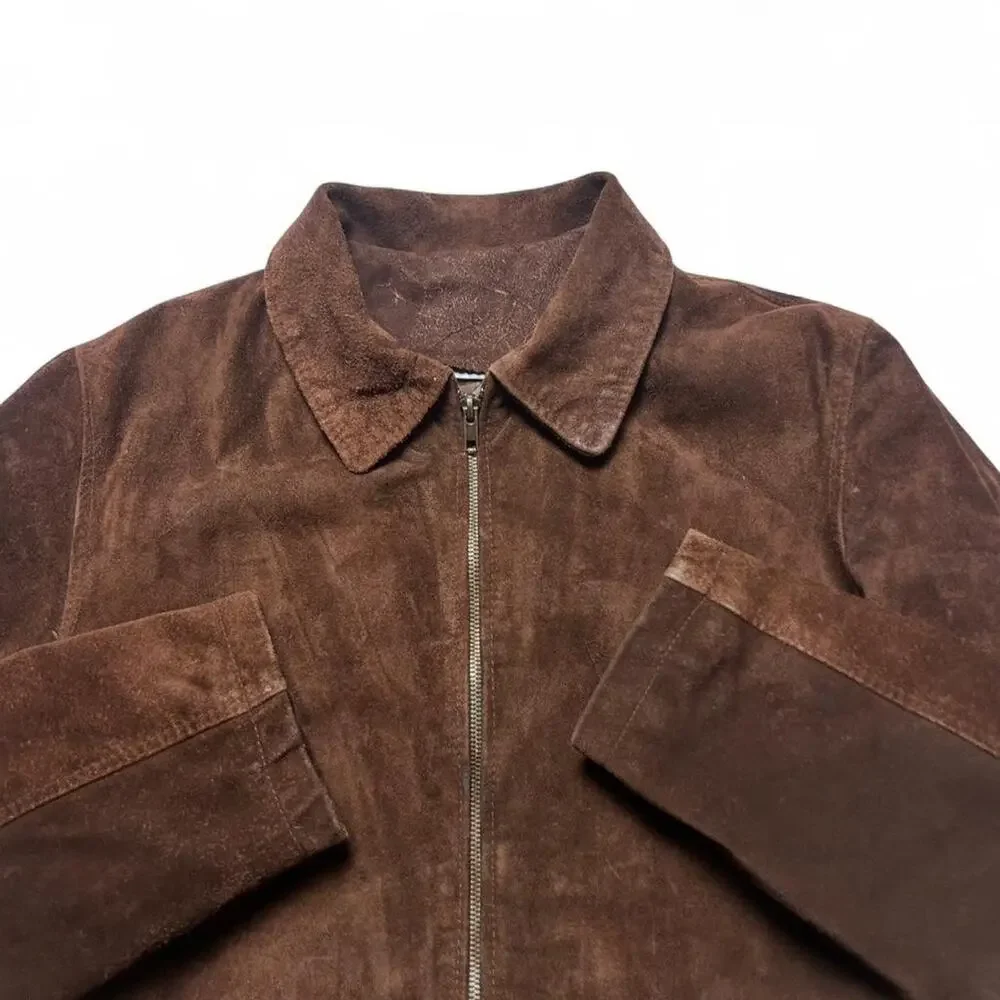 Casual Corner Vintage 90s Made in Italy Brown Suede Leather Trucker Jacket Sm